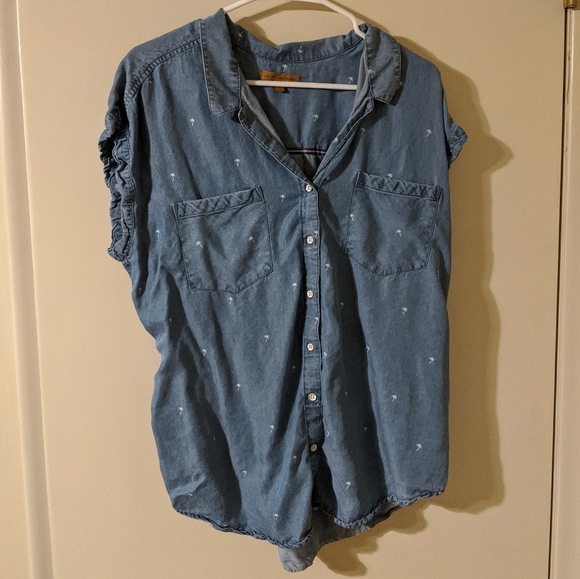 JACHS Girlfriend Size Large Chambray Palm tree top - Picture 2 of 6